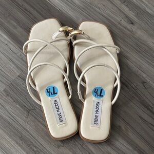 Steve Madden Cream Strappy Sandals with Gold Accents